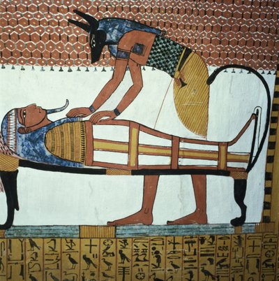 Anubi e una mummia, dalla tomba di Sennedjem, Il Villaggio dei Lavoratori, Nuovo Regno da Egyptian 19th Dynasty